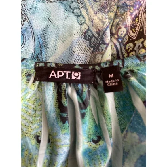 Apt 9 Blouse Women Blue Green Short Sleeve Stretch Smooth Knit Top Size Medium M - Picture 11 of 11